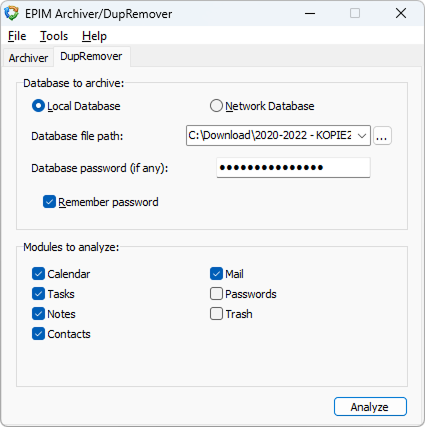 EPIM Archiver/DupeRemover Screenshot 1