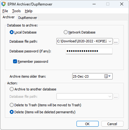 EPIM Archiver/DupeRemover Screenshot 2