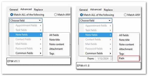 Advance Search (Notes, Tasks)