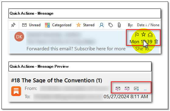 Quick action buttons in Mail