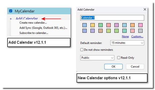 A shortcut in the calendar list